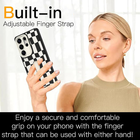 SOKAD S26 Magnetic Checkered Case for Samsung Galaxy Ultra with Finger Strap Kickstand, Compatible with Magsafe, Cute