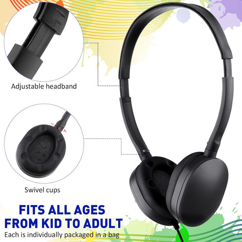 Konohan 18 Pack Kids Headphones Bulk | Classroom Set of Adjustable 3.5mm Wired Headphones for School