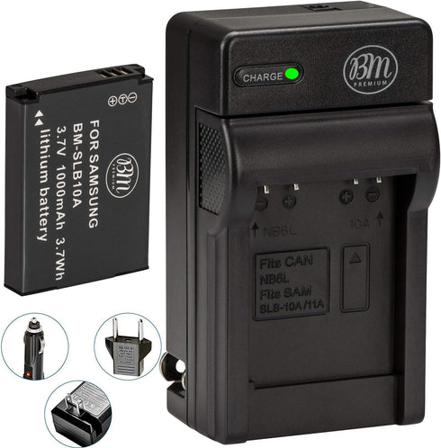 SLB-10A Battery and Charger for Samsung EX2F, HZ15W, SL202, SL420, SL620, WB150F, WB250F, WB350F Digital Camera