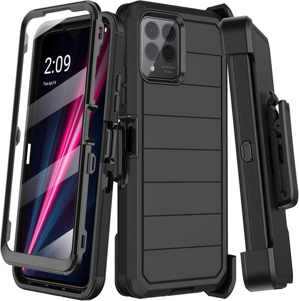 T-Mobile REVVL 6 Pro 5G Case with Belt Clip Holster, Heavy Duty Shockproof Drop Protection, Built-in Screen Protector