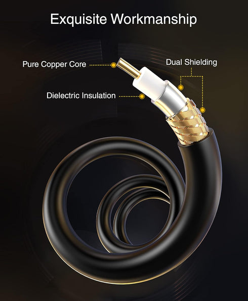 BlueRigger RCA Audio Subwoofer Cable (10FT, Dual Shielded with Gold Plated RCA to RCA Connectors) for Subwoofer,