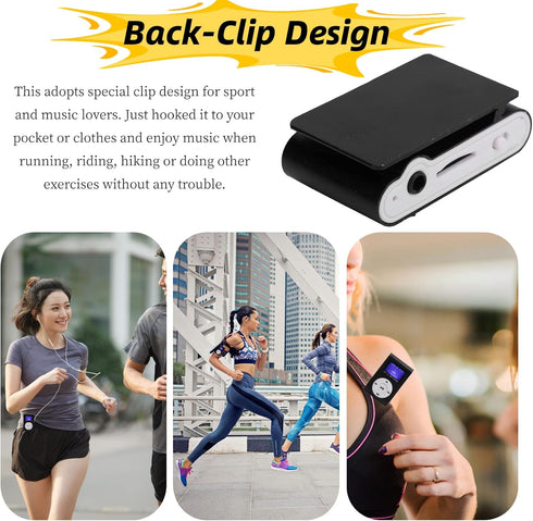 2FY2SW Mp3 MP3 32GB(Black) Player, Portable Mini Music Player with Headphone and USB Cable, Back Clip Lossless Sound