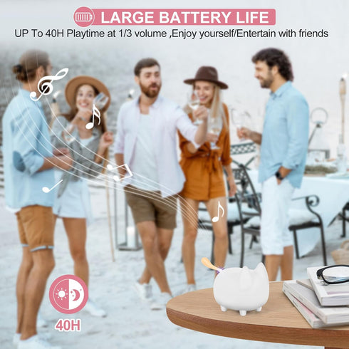 Portable Bluetooth Speaker, Cute Cat Mini Wireless Speaker with Loud Stereo Sound, Built-in Mic, 40H Playtime