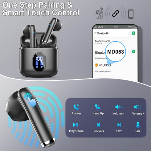 Wireless Earbuds, 2024 Bluetooth 5.4 Earbuds Hi-Fi Stereo, 3g Mini Ear Buds with 4 ENC Mic, 30H USB-C LED Charging