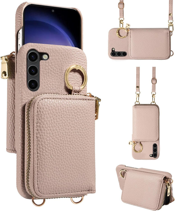 Furiet Wallet Case for Samsung Galaxy S23 5G, Luxury PU Leather Zipper Flip Organ Purse, Khaki