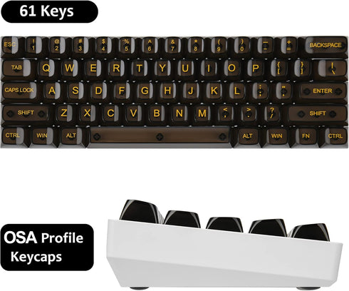 Fogruaden 61 Keys Black Clear Keycap Set, OSA Profile Transparent PC Material Keycaps, Compatible with 61 Key Cherry