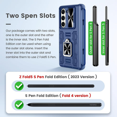 VEGO Blue Case for Samsung Galaxy Z Fold 6 with S Pen Holder, Hinge Protection, 360° Ring Kickstand