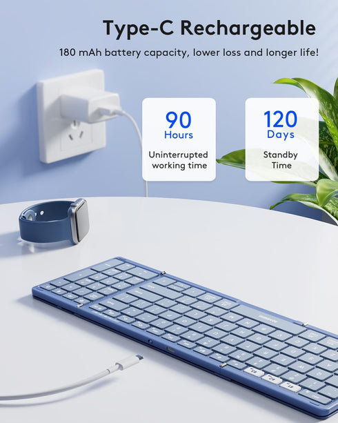 Samsers Foldable Bluetooth Keyboard with Numeric Keypad, Full-Size Wireless Folding Keyboard with PU Leather, Portable