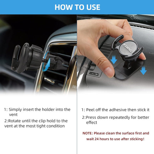 KSWNG Universal Air Vent Car Mount - 360° Rotation Clip Car Mount Phone Holder with Adjustable Switch Lock for