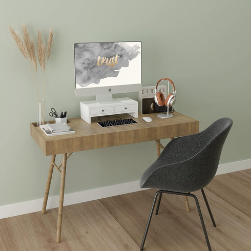 WELLAND Monitor Stand Riser with Drawers, Desktop Organizer for Laptop, PC, Office Supplies, White