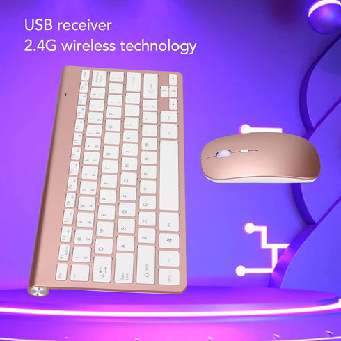 Keyboard Mouse Set, 2.4G, 78 Keys, USB Thin Etched Keycaps, Mute, Ergonomic Design, QWERTY for PC, Laptop (Rose Gold)