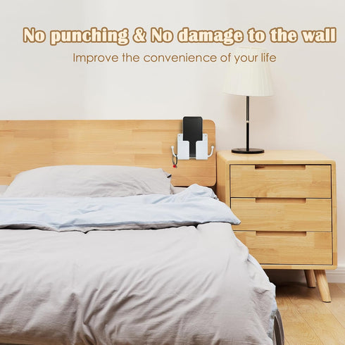 3 Pcs Wall Mount Phone Holder, Stand for Bed, Wall Mounted Shower Phone Holder with Hooks, Universal Media Organizer
