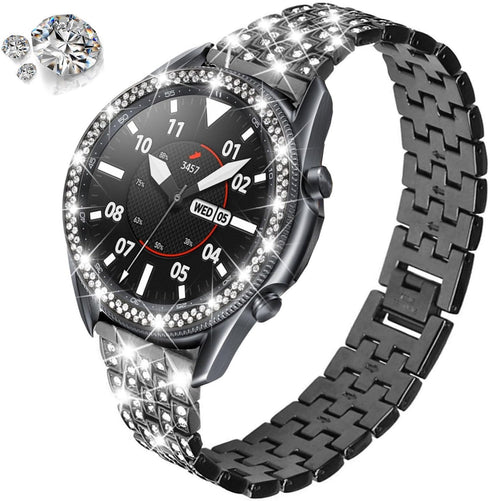Bands Compatible with Samsung Galaxy Watch 3 (45mm), 22mm Full Rhinestone Diamond Stainless Metal Strap for Women Men