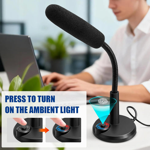 Futurtecer PS5, (1.5m RGB USB Condenser Microphone, Plug & Play Desktop PC Mic with Mute Button, Flexible Gooseneck