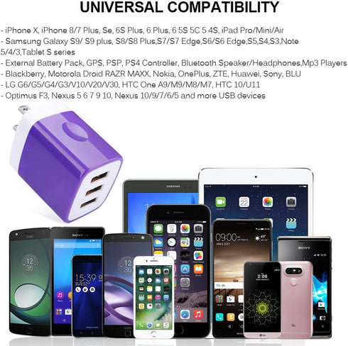 3 Port USB Wall Charger, Multi-Port USB Plug, 5V 3.1A USB Wall Plug Compatible with iPhone 14 13 12 11 Xs XR 8 7 6S,