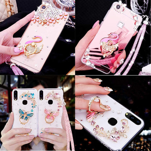4 Pack Phone Ring Stand, Diamond Bling Butterfly Kickstand Grip, 360 Rotation, 2 Butterfly, 2 Swan