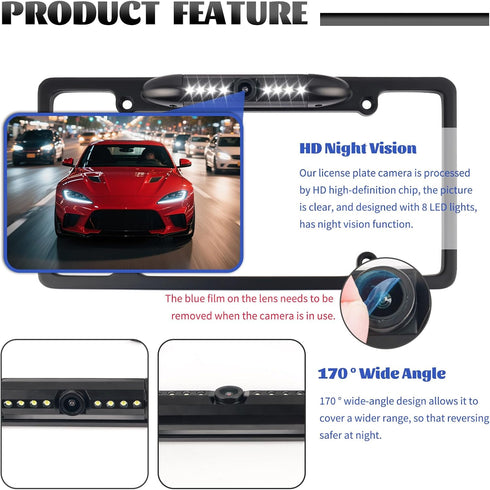 Figpade Camera,170 License Plate Backup Wide Angle License Plate Camera with LED HD Night Vision Design,Water Resistant