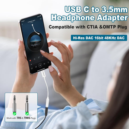 USB-C to 3.5 mm Headphone Jack Adapter, Type C Aux Audio Adapter Compatible with iPhone 15 and Other USB C Devices