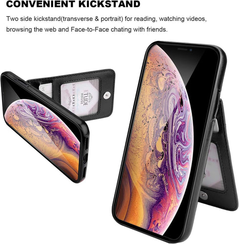 KIHUWEY iPhone X/Xs Case Wallet with Credit Card Holder, Heavy Duty Protective Cover, Black, 5.8 Inch