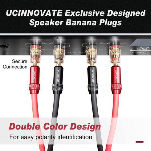 UCINNOVATE Speaker Terminal Connector Banana Plugs, 4PCS 24K Gold Plated 4mm for HiFi Connection to Amplifiers