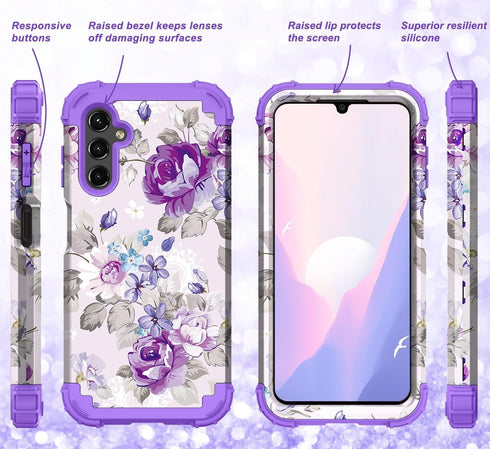 Hocase Heavy Duty Shockproof Protection Case for Samsung Galaxy A15 5G (6.5") - Lavender Flowers