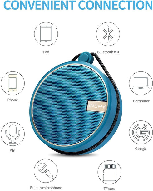 INSMY C12 IPX7 Waterproof Shower Bluetooth Speaker, Portable Small Speaker with Loud Clear Sound, Support TF Card,