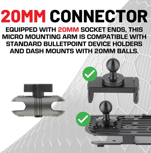 Bulletpoint 2.6" Aluminum Mounting Arm with Dual 20mm Socket Connector Ends for 20mm Ball Mounts