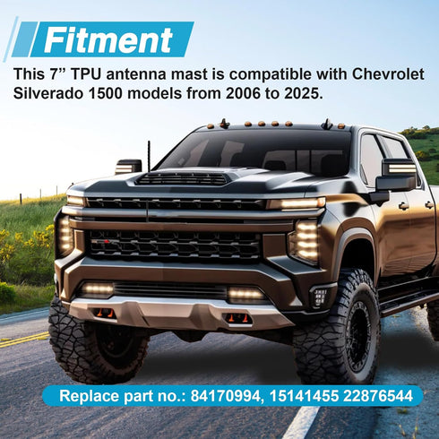 LQYLMY 7" 1500 2006-2025, Upgraded Spiral AntennaShort Radio Antenna Mast Compatible with Chevrolet Silverado Car Wash