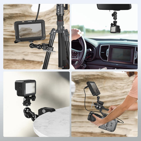 SMALLRIG Super Camera Clamp Mount, Double Ball Head Magic Arm Adapter for Monitor/Light/Camera, for Insta360