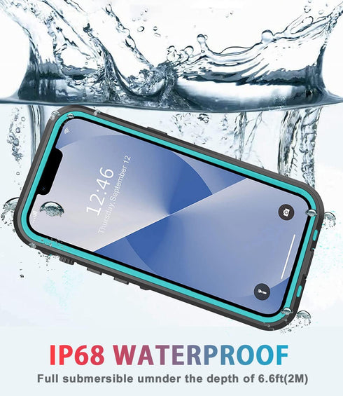 Waterproof Shockproof Case for iPhone 13, Full-Body Sturdy Cover with Camera Lens Protector and Built-in Screen