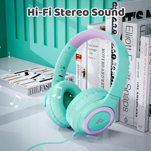 INFURTURE Kids Headphones with Microphone, Volume Limit 94dB, Wired Headphones for School, Travel, Compatible with