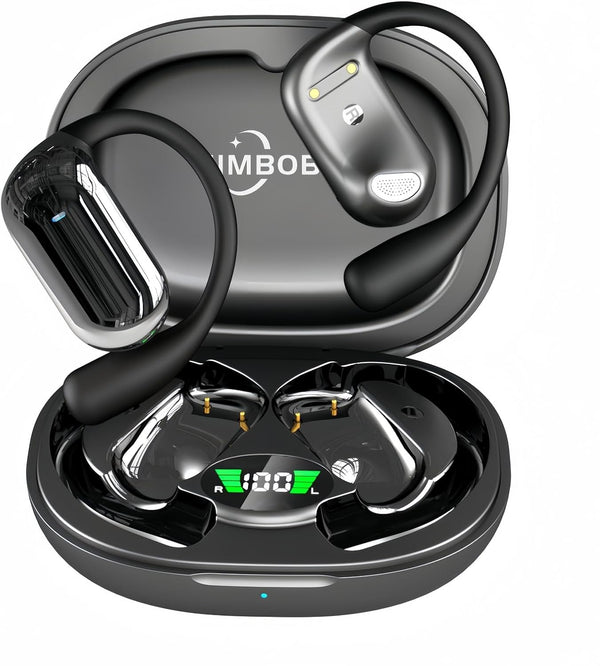 Open Ear Headphones Bluetooth 5.4, Wireless Earbuds with Mic, 50hrs Playtime, LED Digital Charging Case for Running