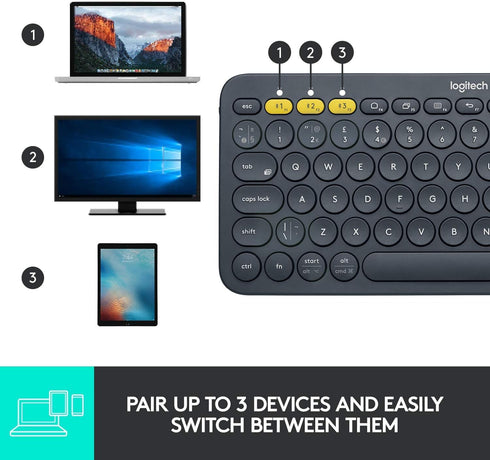 Logitech K380 Bluetooth Keyboard, Compatible with Windows, Mac, Chrome OS, Android, iPad, iPhone, Apple TV, Dark Grey