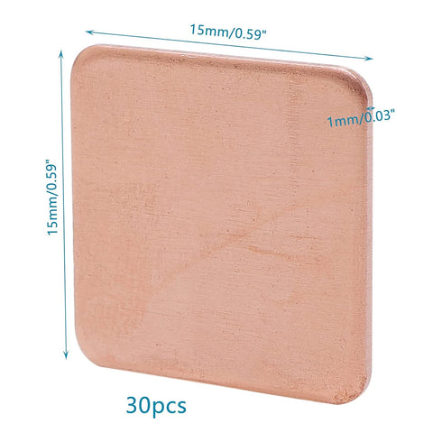 30pcs 15 x 15 x 1 mm Pure Copper Heatsink, Copper Pad Shim Thermal Kit for Cooling PC Components IC Chipset GPU CPU
