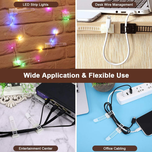Adhesive Cable Management Clips, 50Pcs Adjustable Nylon Wire Clips with Strong Adhesive Tape & Extra Screw for Home