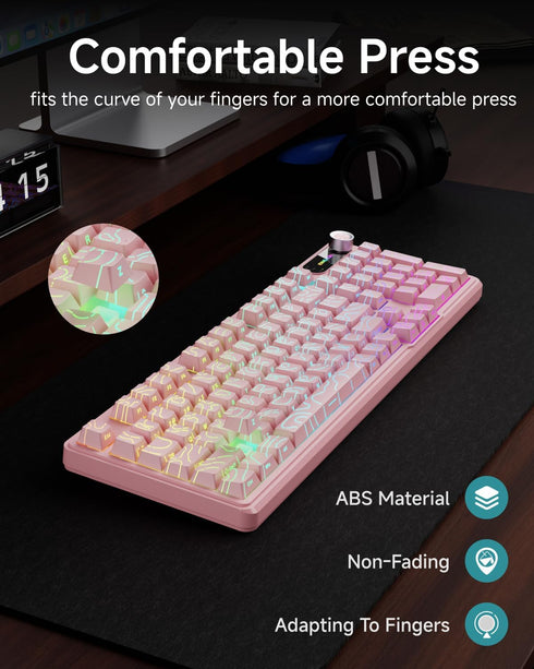 EWEADN V102 98 Wired Keyboard, Keys Creamy Gaming Keyboard with Number Pad, Display Screen & Media Knob RGB Silent