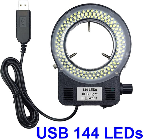 USB LED Ring Light Illuminator, 144 64 LED White Adjustable Lamp for Industry Monocular Binocular Trinocular Stereo Video Lens Microscope & Camera (USB 144 LEDs)…