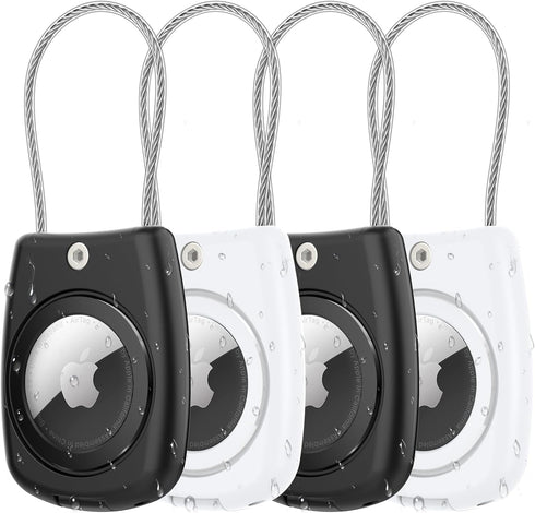 HATALKIN Compatible with Apple AirTag Holder, 4 Pack IPX8 Waterproof Secure Holder with Wire Cable Keychain for Luggage