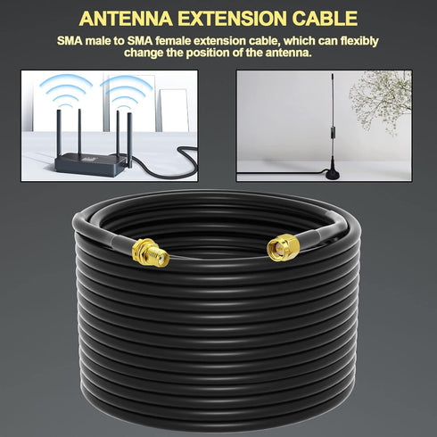 onelinkmore Low-Loss Coaxial Extension Cable, 75Ft RG58 SMA Female to Male for Two-Way Radio Applications