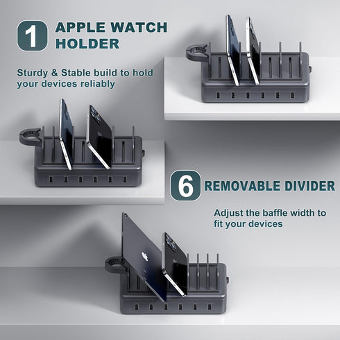 6 in 1 Charging Station for Multiple Devices, 50W Dock with Mixed Charging Cables for Cellphone, Tablet, iPhone, iPad