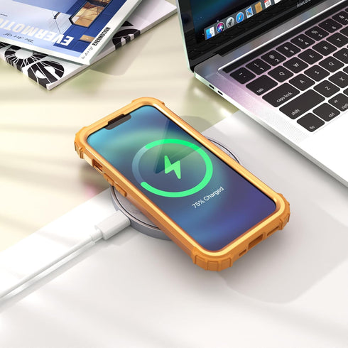 IDweel iPhone 13 & 14 Case, Hybrid Shockproof Hard PC & Soft Silicone, Full Body Protection, Sundial Yellow.