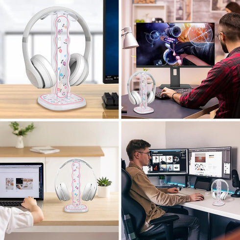 CamyCosy Headphone Stand Gaming Headset Holder for Desk, Clear Tulip Flowers Pattern Cellphone Stand for All Headphones