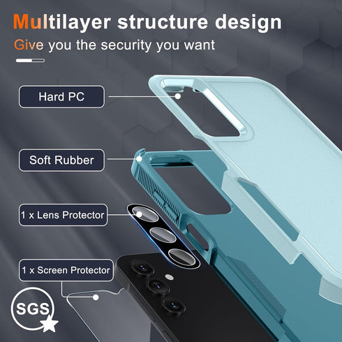 Samsung Galaxy A15 5G Case, Full Body Heavy Duty Rugged Shockproof Cover with Lanyard Strap, Mint Green, Tempered Glass