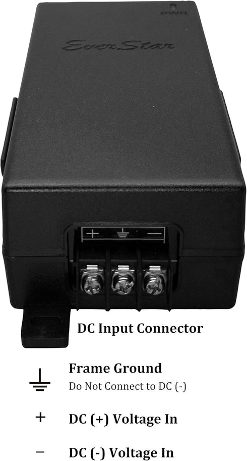EverStar iPoE-24W48DW 100Mbps | 9-36V DC in | 48V/0.5A 24W DC PoE Out | Solar PoE Injector/Adapter, Black