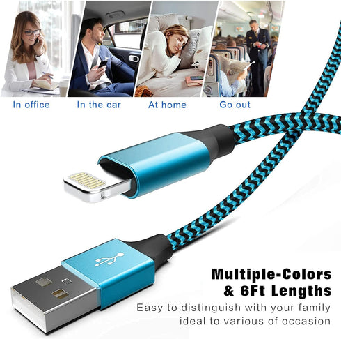 Apple MFi Certified 6FT iPhone Charger 3 Pack - Fast Charging Nylon Braided USB Lightning Cable for iPhone & iPad.