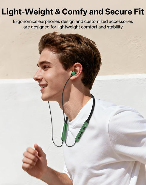 6.0 35H IPX5 Headset Neckband Bluetooth Headphones, Wireless Bluetooth Earbuds with Microphone, Comfortably Light, Deep