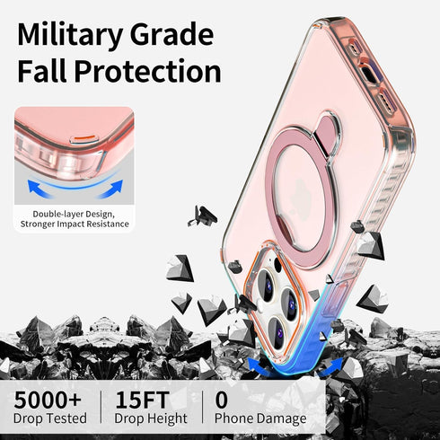 iPhone 14 Pro Max Case - Pink Magnetic Stand, Dual Layer, Military Drop Protection, Anti-Yellowing, MagSafe Compatible,