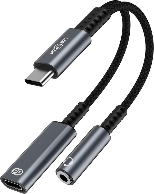 USB C to 3.5mm Headphone and Charger Adapter, 2-in-1 Dongle Cable for Galaxy S22 S21 S20 Ultra Note 20 10