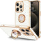 Hython Case for iPhone 15 Pro, 360° Rotatable Ring Holder Magnetic Kickstand, Rose Gold Edge Soft Cover, White