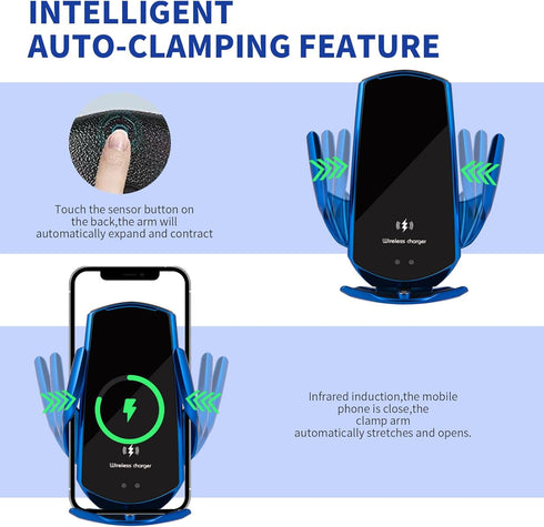Wireless Car Charger Phone Holder Mount, 15W Fast Charging Auto Clamping Charger for All Android Smartphones (Black)